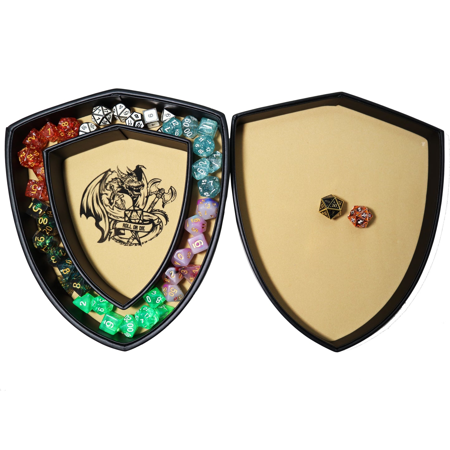 Shield Dice Tray Chromatic Fire Dragon with Lid and Dice Staging Area