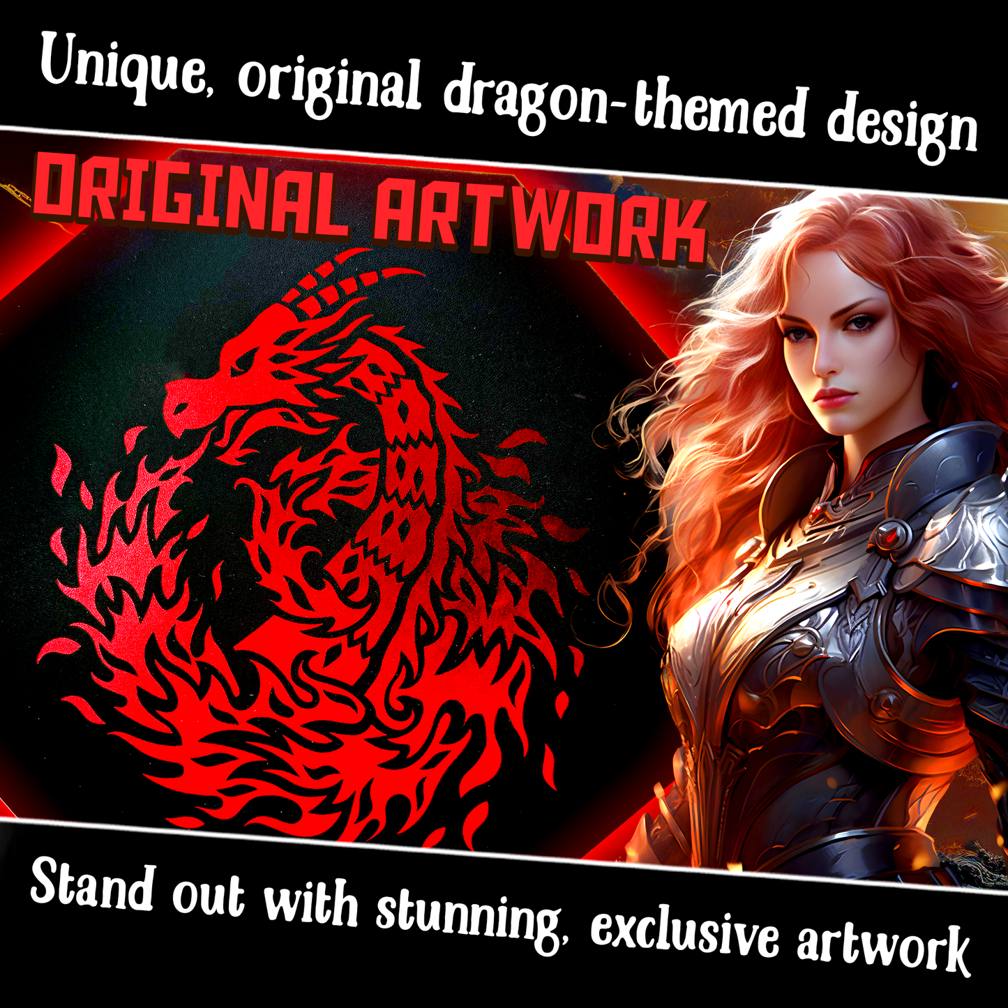 RED Fire Dragon - Dice Tray - 9"/23CM Octagon with Lid and Dice Staging Area